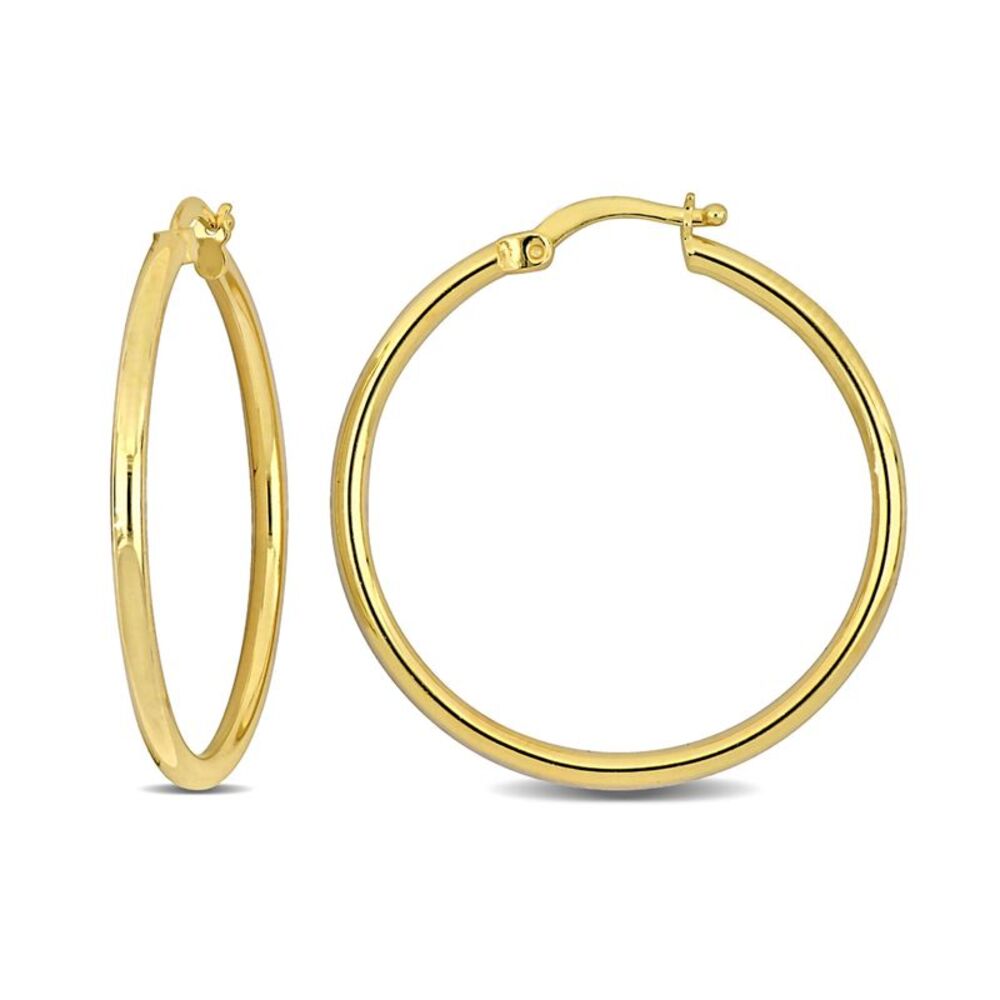 Yellow Plated Sterling Silver Polished Hoop Earrings (1 1/4 Inches)